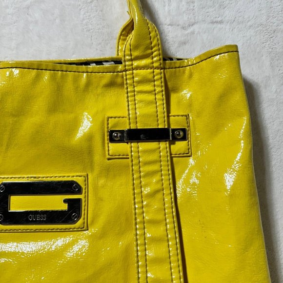 GUESS Large Tote Bag Bright Shiny Yellow with a Slight Water Stain - Fashionable - Picture 5 of 16